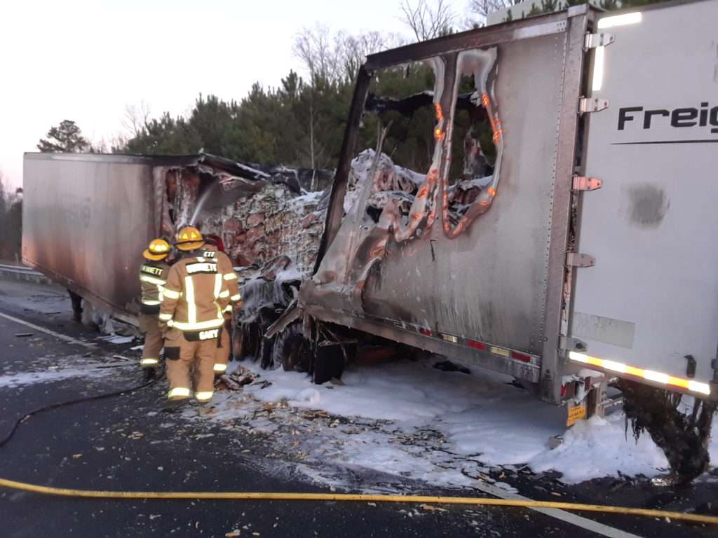 Tractor-trailer fire on )85
